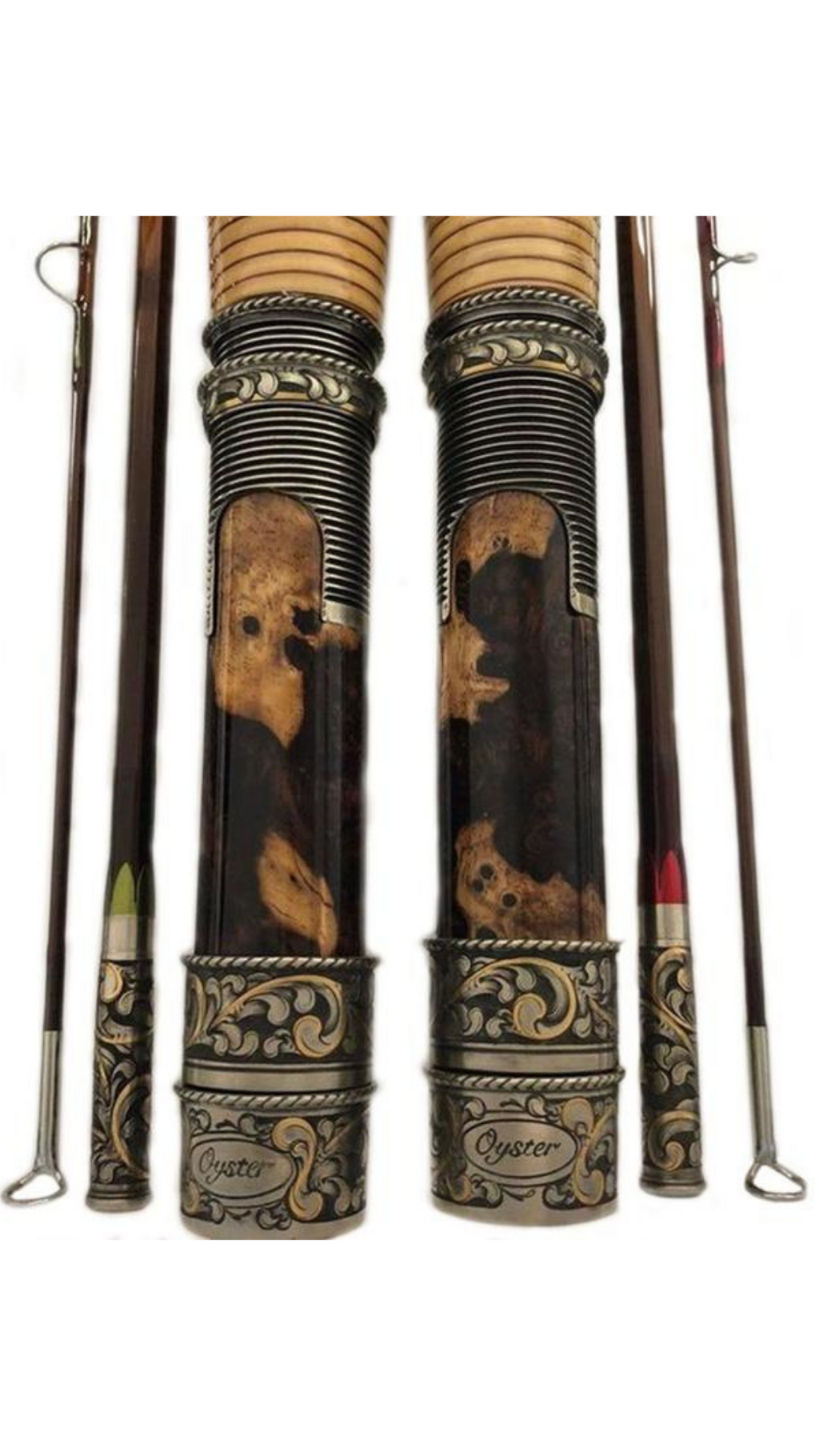 Oyster Bamboo Fly Rod Epic series hand engraved custom bamboo fly rod
