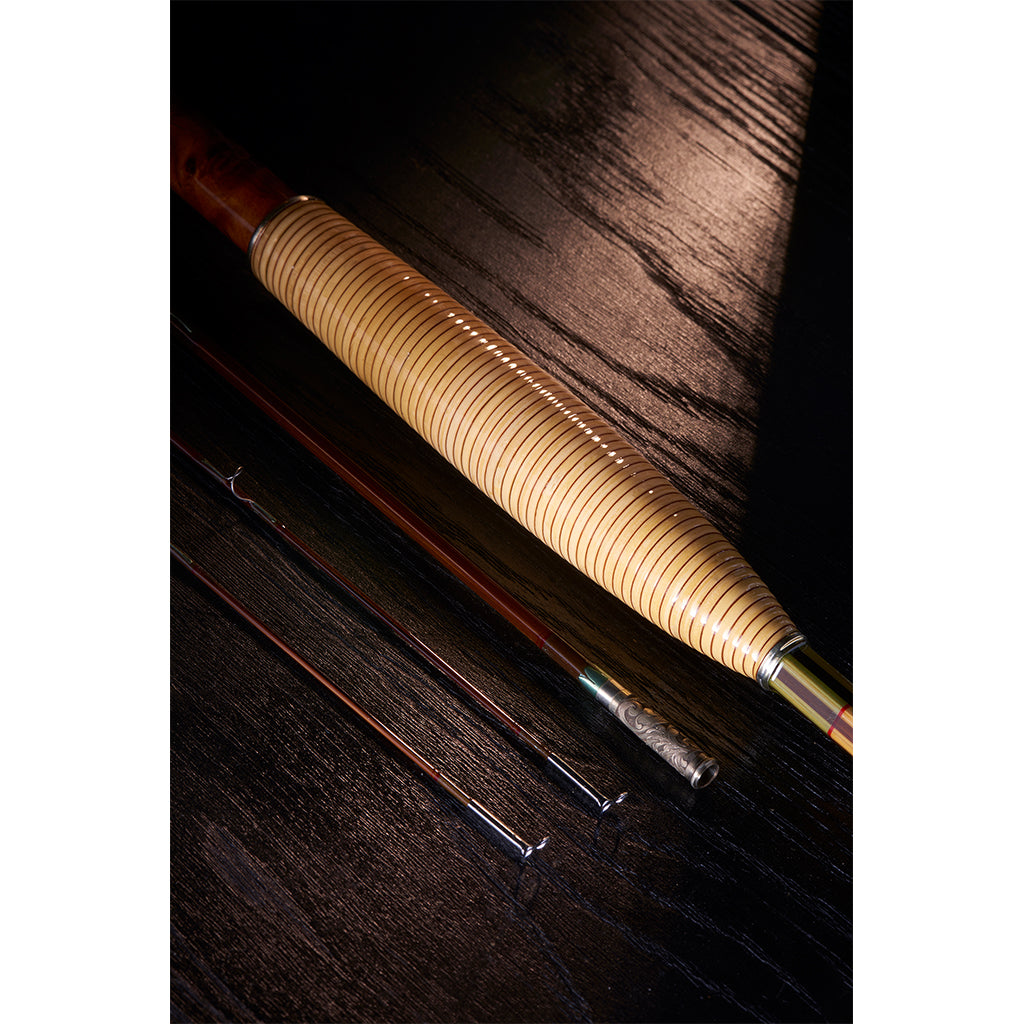 hand engraved select series oyster bamboo fly rod with rattan grip by bill oyster